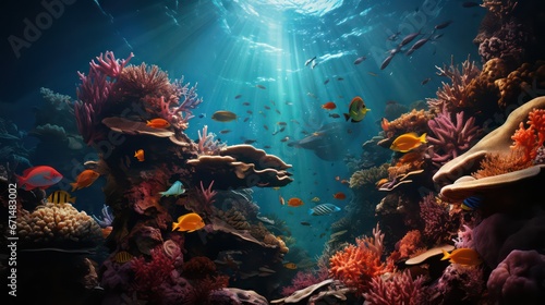 coral reef with fish and coral © Sania