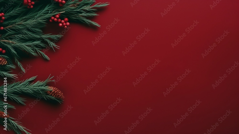 Cranberry branch fir tree ai generated banner background copy space
