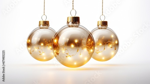 Three glass baubles with string lights ai generated background image