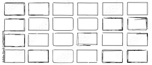 Set hand drawn rectangle, felt-tip pen objects. Text box and frames.	 photo