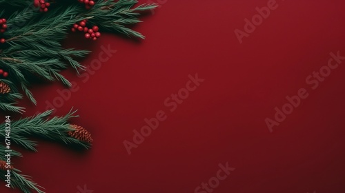 Cranberry branch fir tree ai generated banner background copy space