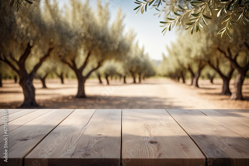 olive trees and empty presentation table