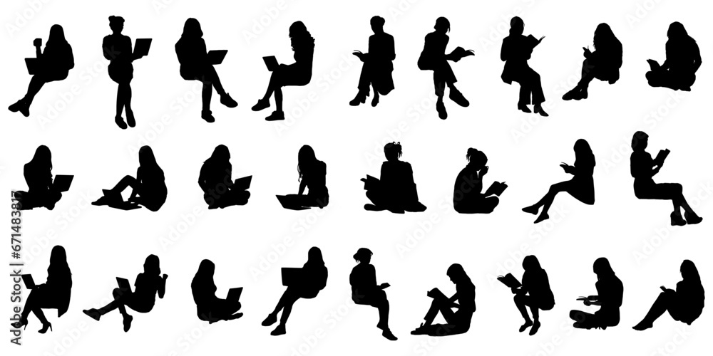 Illustration set of silhouettes of females sitting vector