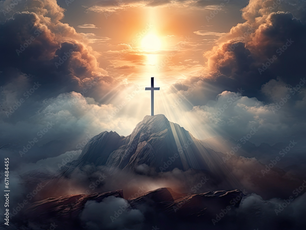 Holy cross symbolizing the death and resurrection of Jesus Christ with ...