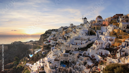 beautiful view of the sunset of Oia in Santorini (Greece)