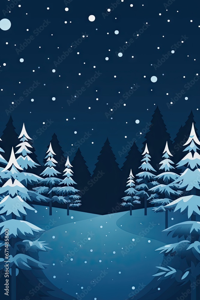 Beautiful Snowy Christmas Nature Winter Background - Simplistic Flat Illustration Vector Wallpaper - Based Animation Style - Animated Illustration Backdrop created with Generative AI Technology