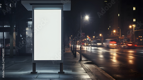 mockup glowing blank screen advertising at night city street