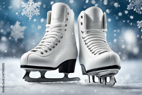 Women's figure skating skates. Winter ice sports, entertainment and outdoor recreation.