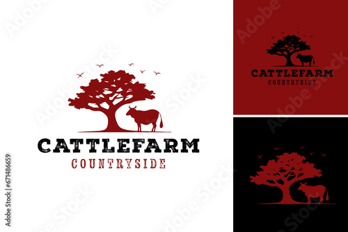 "cattle farm country side logo" is suitable for logos and branding related to cattle farms in rural areas.