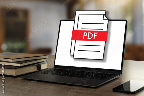Konstfotografi PDF button on screen Laptop computer converting process of document to another format Convert PDF files with online programs