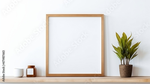 Mock up wood square frame with a variety of houseplant