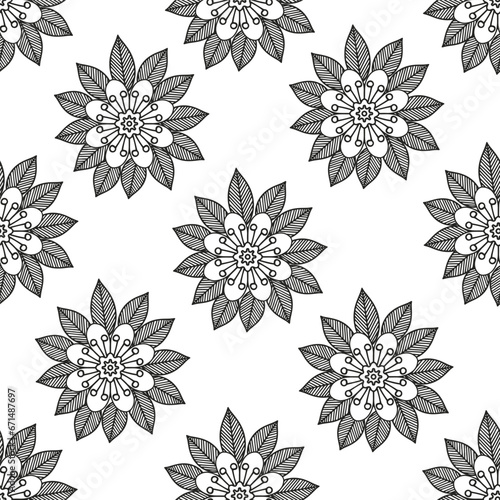 Coloring page for children and adults. Glade of flowers.