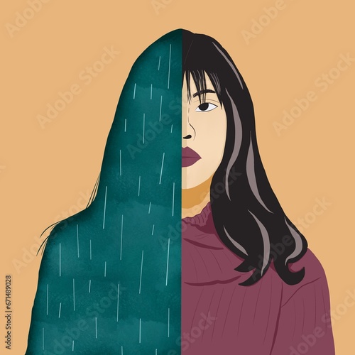 portrait of a woman with rain inside