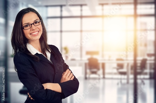 Happy young confident business woman posing, AI generated image