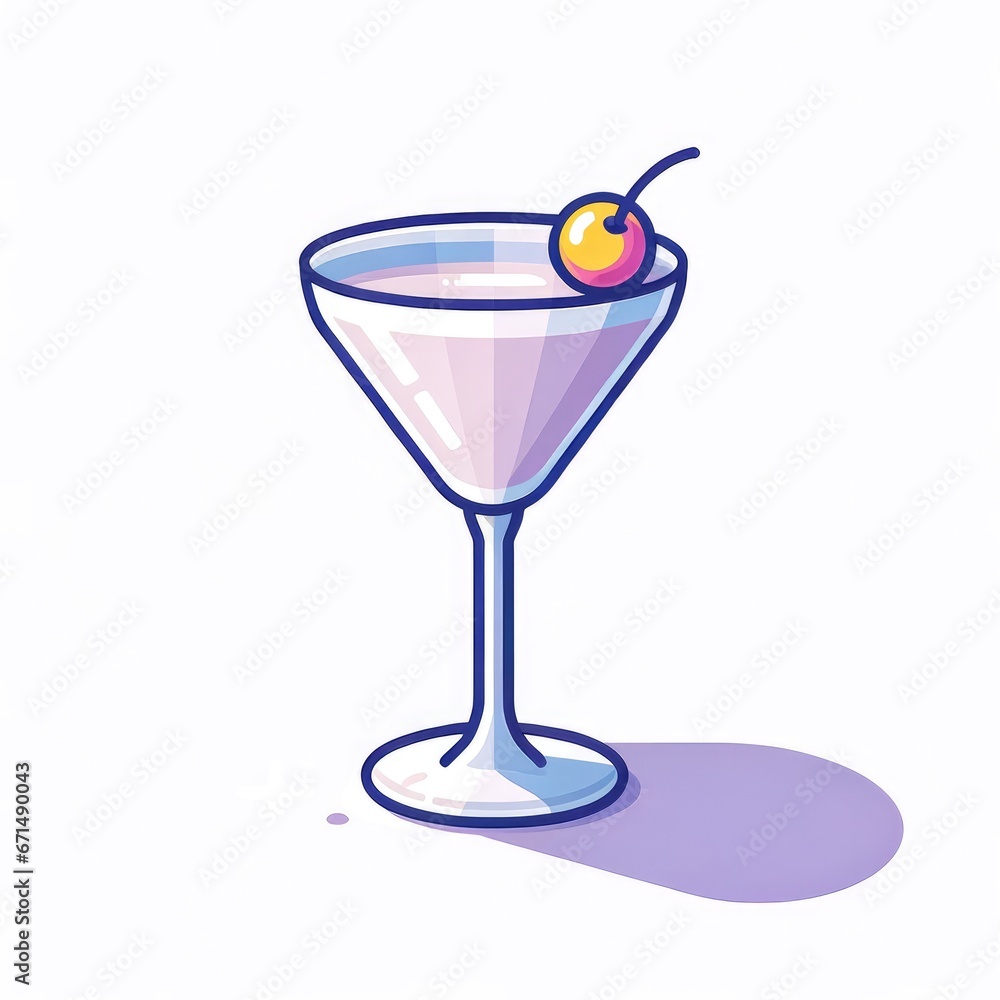 Flat Design Illustration of Aviation Cocktail: Classic Gin Drink with a Cherry Garnish Flat Design Illustration of Aviation Cocktail: Classic Gin Drink with a Cherry Garnish