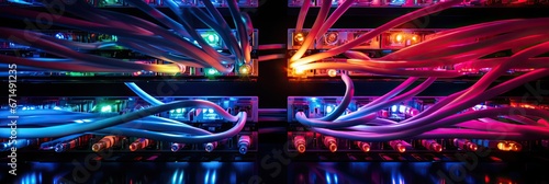 two strips of cables are shown in bright neon colors
