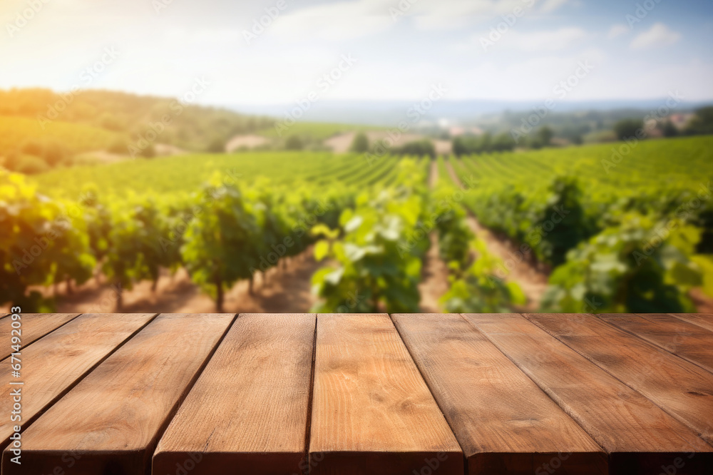 blank table with blurred vineyard on the background blank table with blurred vineyard on the background