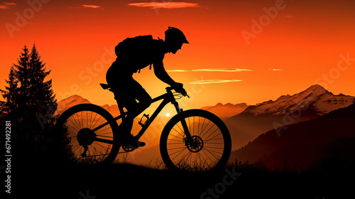 Mountain biker silhouette evening 2024 Fitness