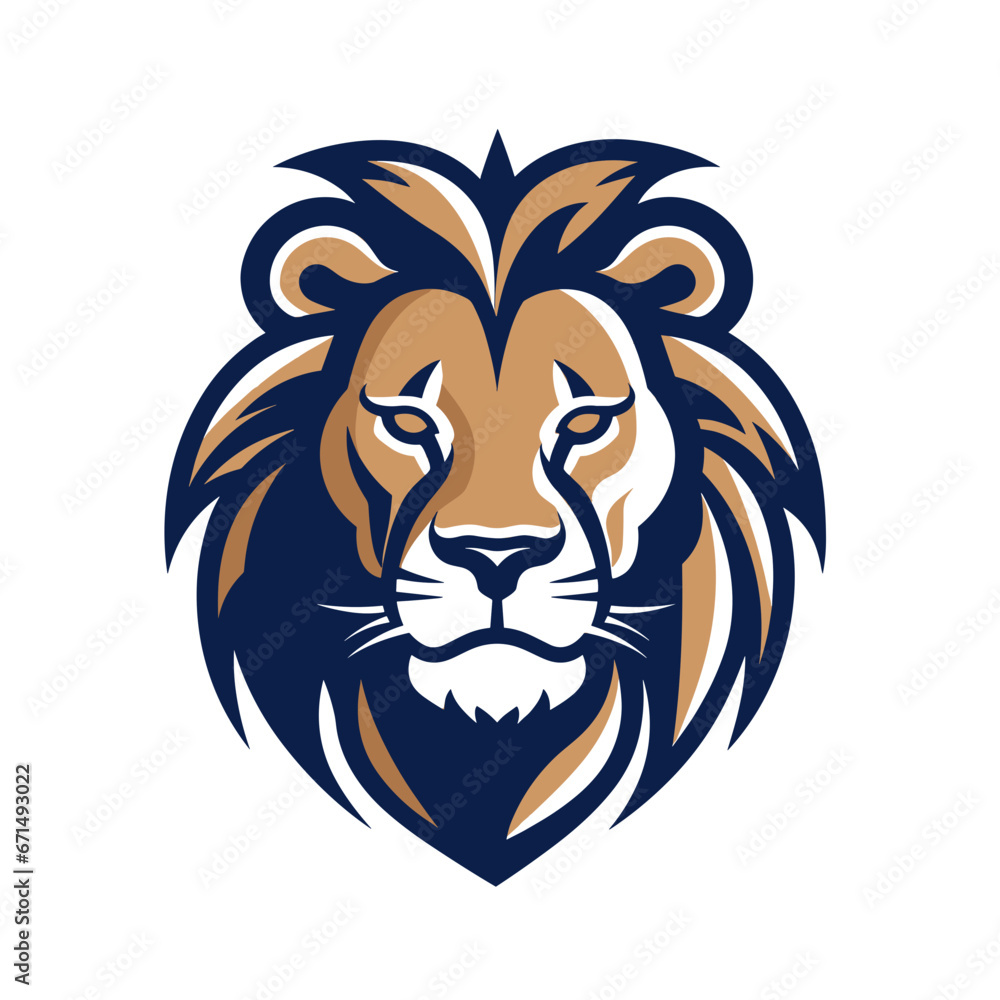 Blau-Orange Löwenkopf Logo im Schild