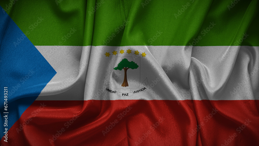 Fototapeta premium 3d illustration flag of Equatorial Guinea. Close up waving flag of Equatorial Guinea.