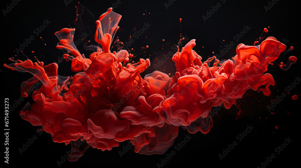 
Splashes of red liquid isolated on a black background.