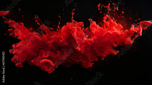  Splashes of red liquid isolated on a black background.