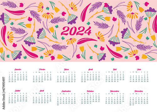 Calendrier planificateur 2024 fleurs pop motif all-over