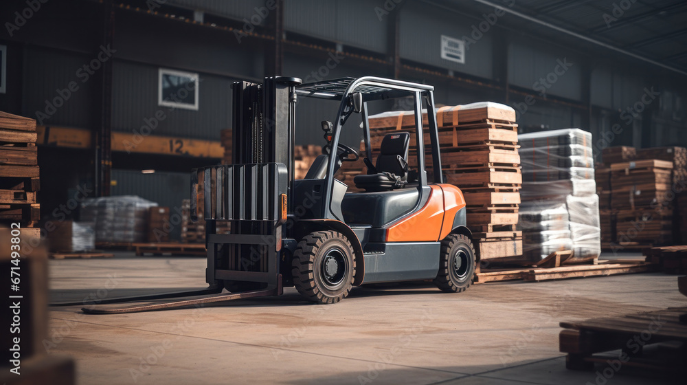 Forklift lifting in industrial plant.