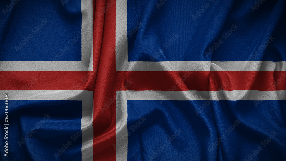 Fototapeta premium 3d illustration flag of Iceland. Close up waving flag of Iceland.