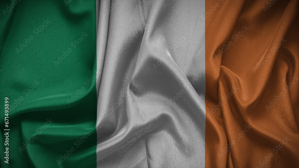 3d illustration flag of Ireland. Close up waving flag of Ireland.