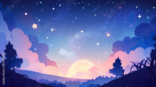beautiful cute anime wallpaper artwork of a wonderful evening, sky full of stars © Sternfahrer