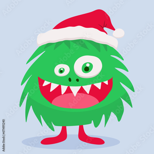 Simple vector illustration Christmas monster with open mouth
