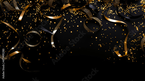 New Years party side border with glittery black
