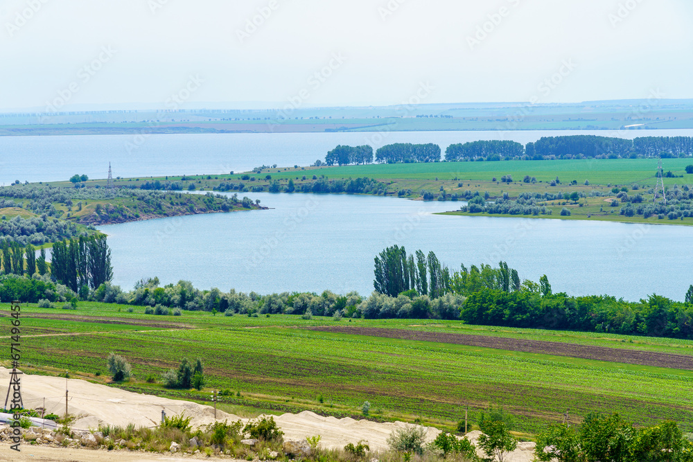 Calm river. Background with selective focus and copy space Calm river. Background with selective focus and copy space