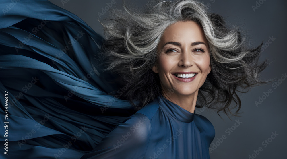 Naklejka premium Attractive Woman in the Best Age as a Symbol of a New Time Wallpaper Background Magazine Cover Digital Art 