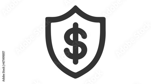 Grey Shield with dollar symbol icon isolated on white background. Security shield protection.