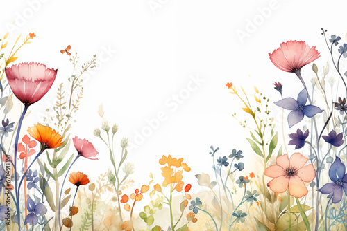 Fototapeta Naklejka Na Ścianę i Meble -  Watercolor flowers bouquet decoration isolated on white background with copyspace.