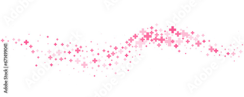 Medical cross and plus background. Abstract seamless pink background for hospital and pharmacy. Geometrical shapes ornament on border. Vector wavy backdrop