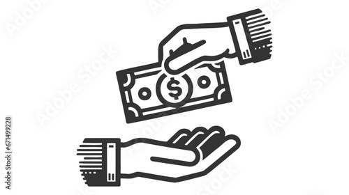 Simple icon of two hands, giving money. Money exchange