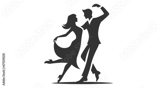 Silhouette of dancing couple isolated on a white background