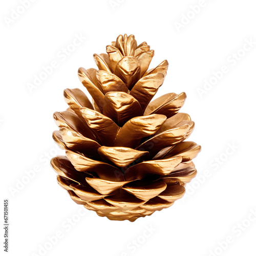 Golden pine cone isolated on a transparent background.