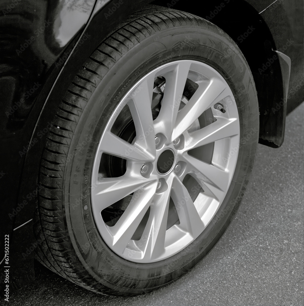 Fototapeta premium Car wheel background, car elements close view