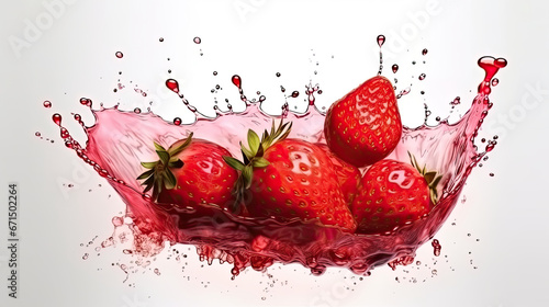 Strawberries are being dropped into a water splash photo