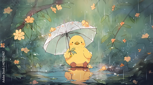 cute little dick holding an umbrella when its raining, manga artwork