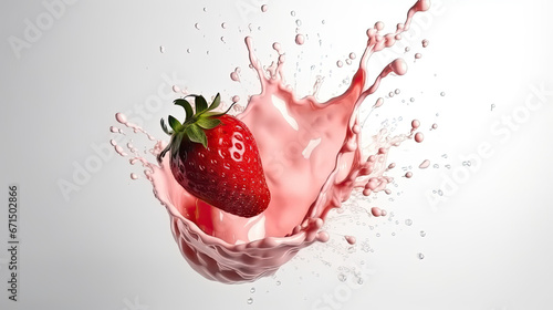 Strawberries are being dropped into a water splash photo