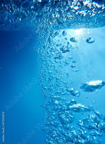 Bubbles in blue water.