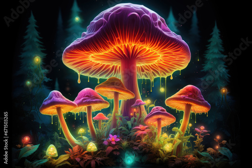 Glowing magic mushrooms - psychedelic art