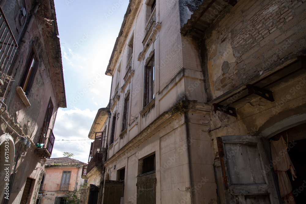 View of abandoned houses. Village of old Apice (Borgo di Apice Vecchia)