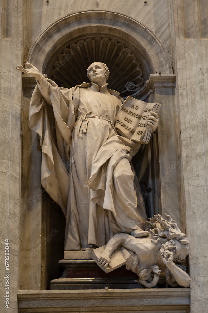 Sculpture of the Catholic Saint Ignatius Loyola in the interior of St. Peter's Cathedral in the Vatican
