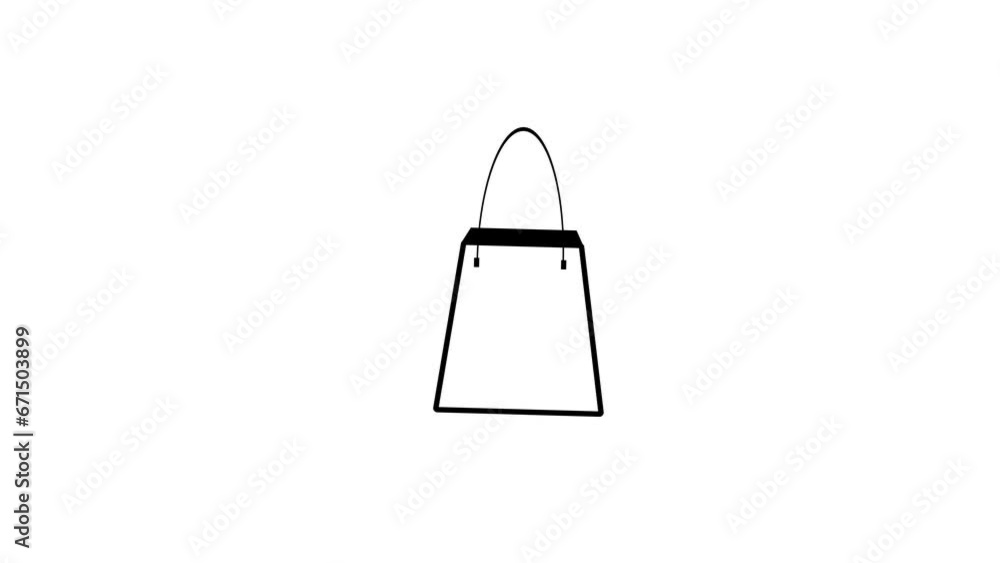 Paper shopping bag with handle bw outline 2D object animation.